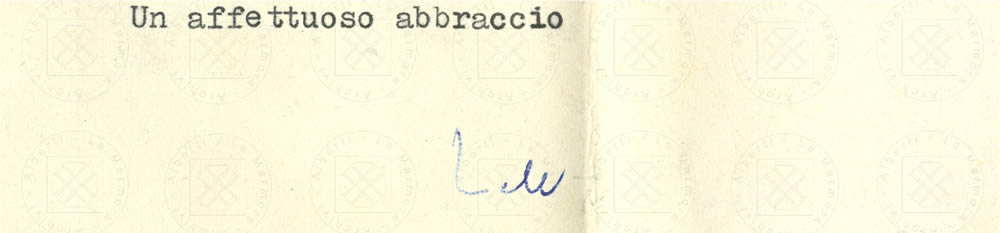 Su Fatti Personali, da Lettera di Fedele d'Amico ad Alberti, Castiglioncello, 4 agosto 1958, firma